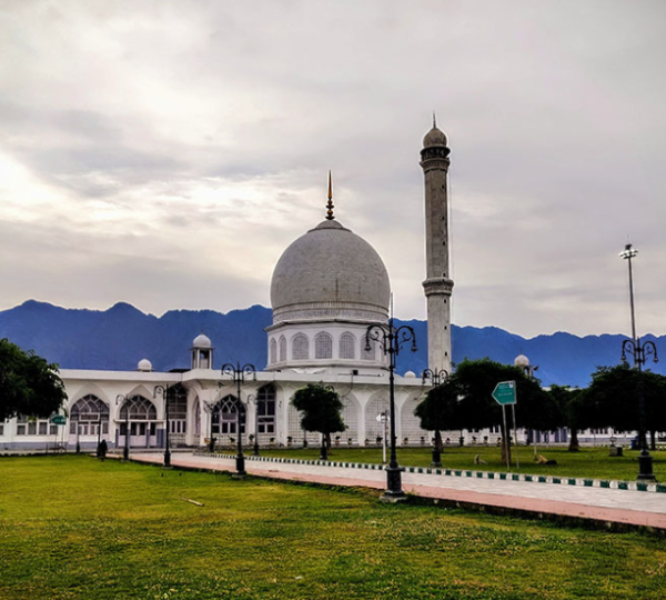 Hazratbal Shrine white marble structure overlooking Dal Lake Srinagar Kashmir
