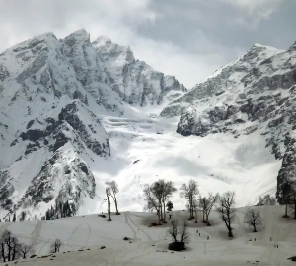 Sonamarg Kashmir in December completely snow covered with Thajiwas Glacier and Zero Point white winter landscape