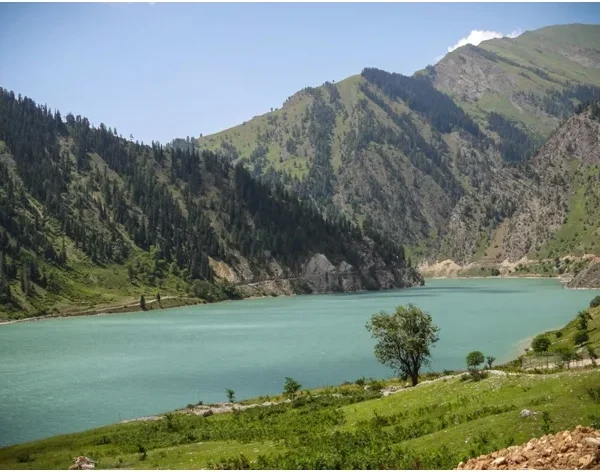 Scenic mountain pass with Dard Shin cultural heritage Kishanganga River and dramatic Himalayan landscape