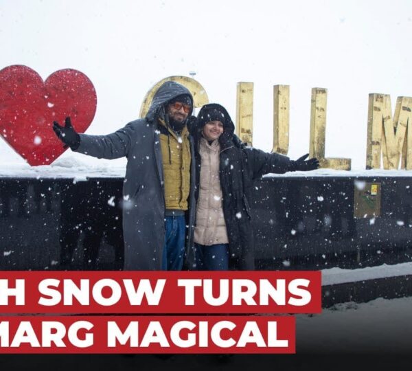 Gulmarg Kashmir transforming into a magical winter wonderland after fresh snowfall with snow covered houses fields and pine trees 2026